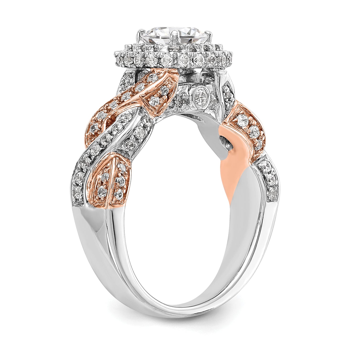 14K Rose/White Gold Diamond Cushion Semi-Mount Halo Engagement Ring