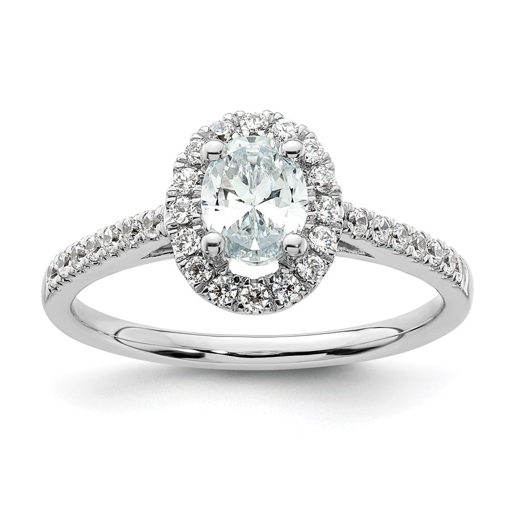 14K White Gold Halo Plus (Holds 1/2 carat (6.5x4.5mm) Oval Center) 1/3 carat Diamond Semi-Mount Engagement Ring