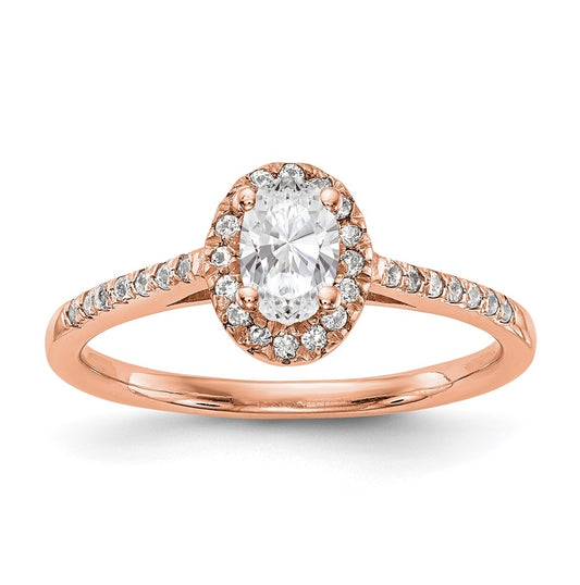 14K Rose Gold Diamond Oval Semi Mount Oval Halo Engagement Ring