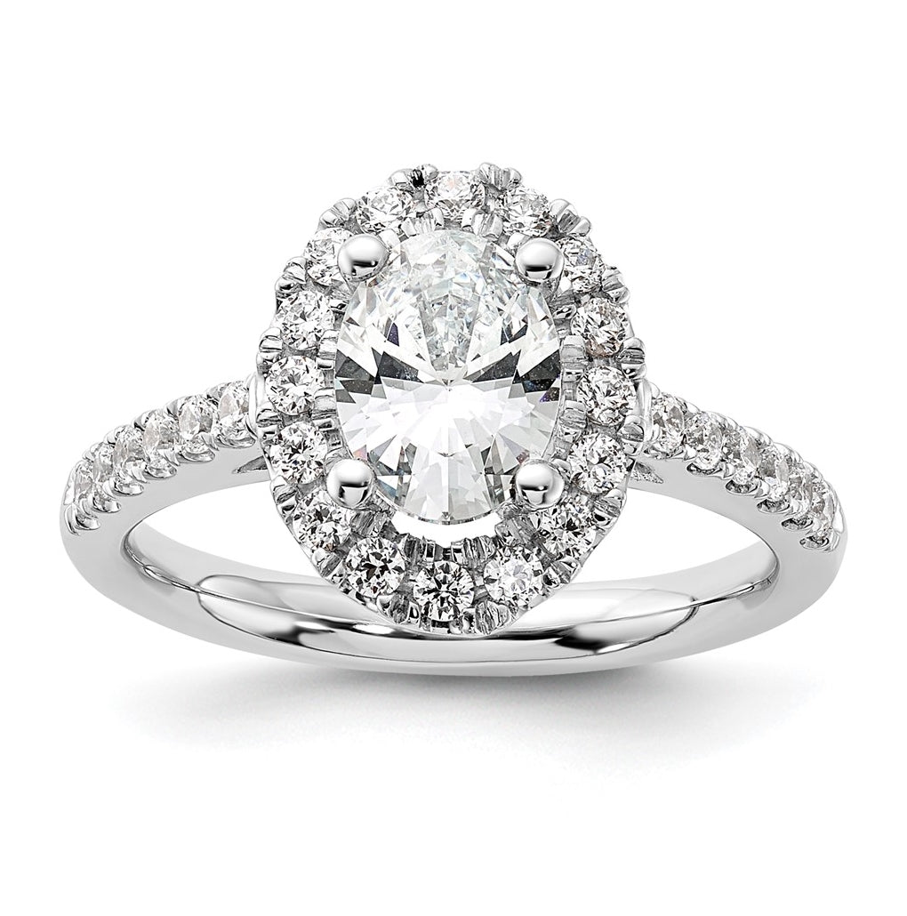 14K White Gold Halo Plus (Holds 1 carat (8.0x5.5mm) Oval Center) 1/2 carat Diamond Semi-Mount Engagement Ring