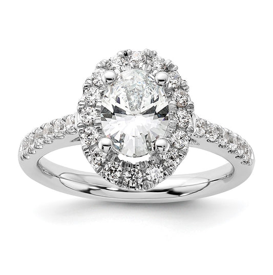 14K White Gold Halo Plus (Holds 1 carat (8.0x5.5mm) Oval Center) 1/2 carat Diamond Semi-Mount Engagement Ring