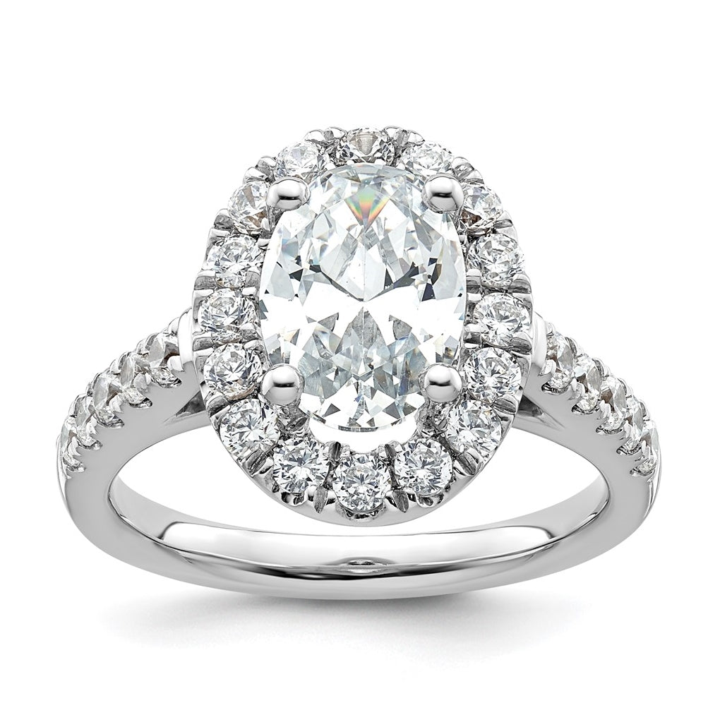 14K White Gold Halo Plus (Holds 2 carat (10.2x7.0mm) Oval Center) 7/8 carat Diamond Semi-Mount Engagement Ring