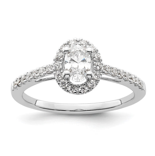 14K White Gold Halo Plus (Holds 1/2 carat (6x4mm) Oval Center) 1/4 carat Diamond Semi-Mount Engagement Ring
