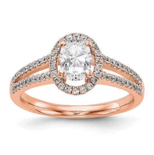 14K Rose Gold Diamond Oval Semi-Mount Oval Halo Engagement Ring