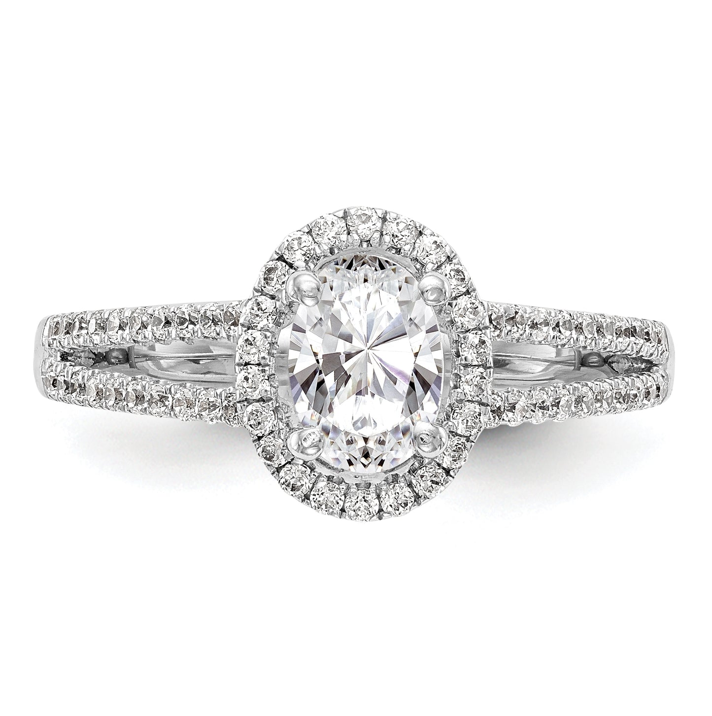 14K White Gold Halo Plus (Holds 1 carat (8.0x5.5mm) Oval Center) 1/3 carat Diamond Semi-Mount Engagement Ring