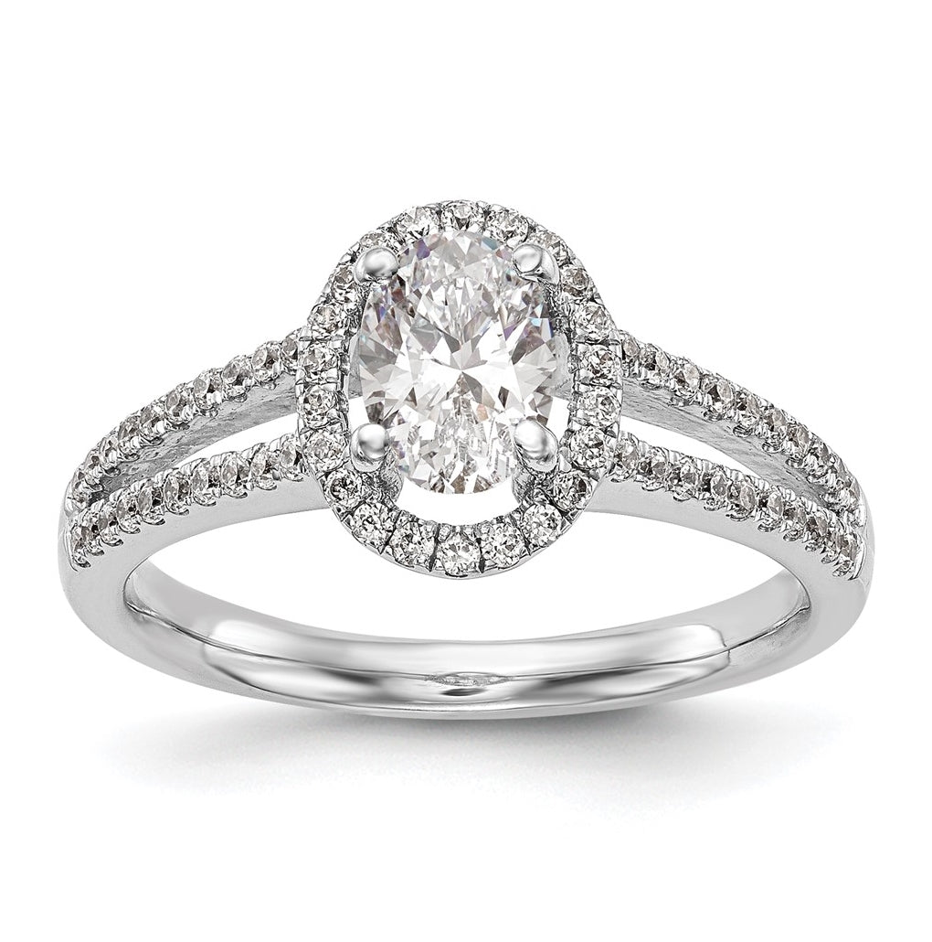 14K White Gold Halo Plus (Holds 1 carat (8.0x5.5mm) Oval Center) 1/3 carat Diamond Semi-Mount Engagement Ring