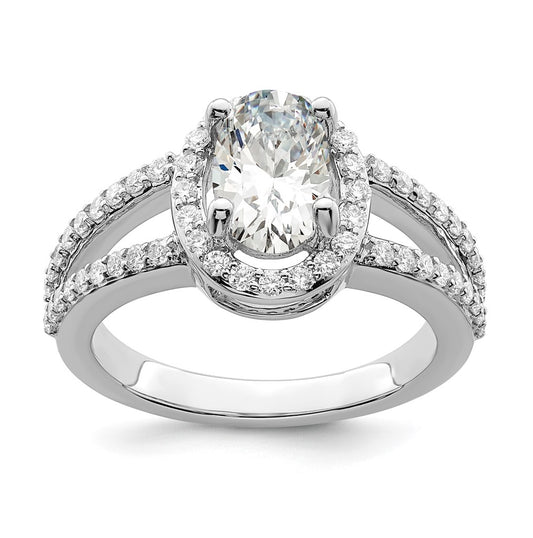 True Origin 14K White Gold 1/2ct Lab Grown Diamond VS/SI  D E F  Semi Mount Oval Halo Engagement Ring