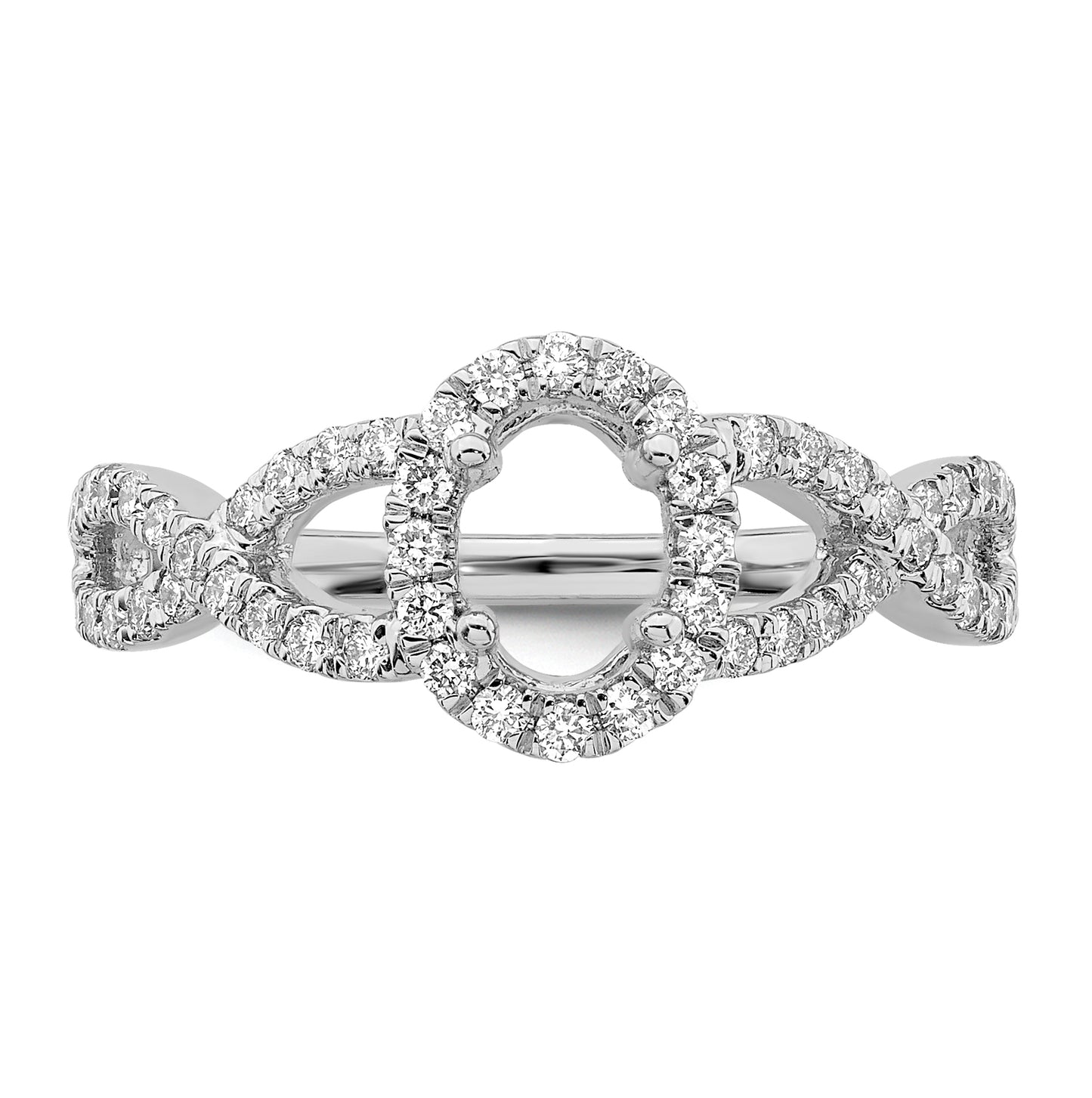 14K White Gold Halo Twist (Holds 1/2 carat (6.5x4.5mm) Oval Center) 1/2 carat Diamond Semi-Mount Engagement Ring