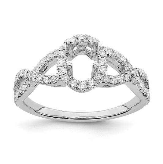 14K White Gold Halo Twist (Holds 1/2 carat (6.5x4.5mm) Oval Center) 1/2 carat Diamond Semi-Mount Engagement Ring