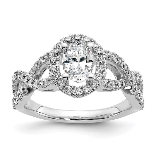 14K White Gold Halo Twist (Holds 1 carat (7.5x5.5mm) Oval Center) 3/4 carat Diamond Semi-Mount Engagement Ring