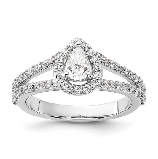 14K White Gold Halo Plus (Holds 1/2 carat (6x4mm) Pear Center) 5/8 carat Diamond Semi-Mount Engagement Ring
