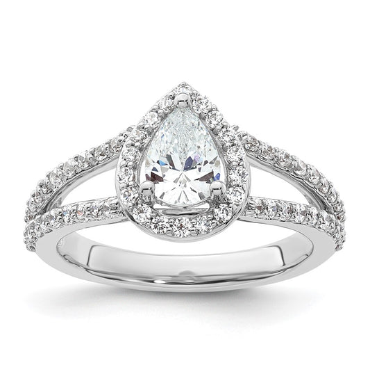 14K White Gold Halo Plus (Holds 3/4 carat (7x5mm) Pear Center) 5/8 carat Diamond Semi-Mount Engagement Ring