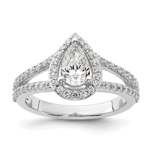 14K White Gold Halo Plus (Holds 1 carat (8x5mm) Pear Center) 5/8 carat Diamond Semi-Mount Engagement Ring