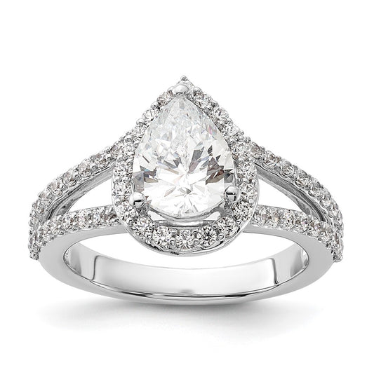 True Origin 14K White Gold 5/8 carat Lab Grown Diamond VS/SI  D E F  Semi Mount Pear Halo Engagement Ring, 14 mm