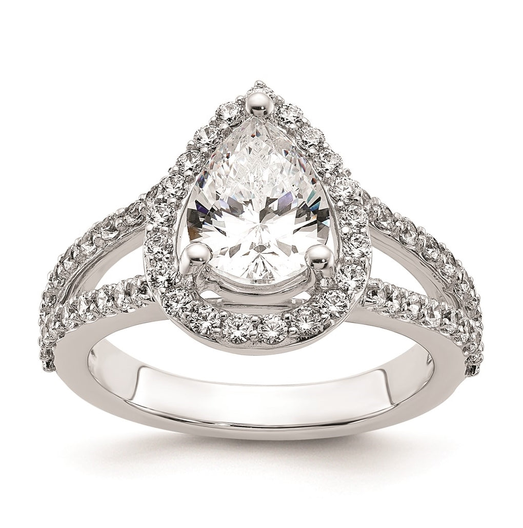 14K White Gold Halo Plus (Holds 2 carat (10x7mm) Pear Center) 7/8 carat Diamond Semi-Mount Engagement Ring