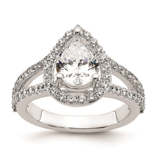 14K White Gold Halo Plus (Holds 2 carat (10x7mm) Pear Center) 7/8 carat Diamond Semi-Mount Engagement Ring