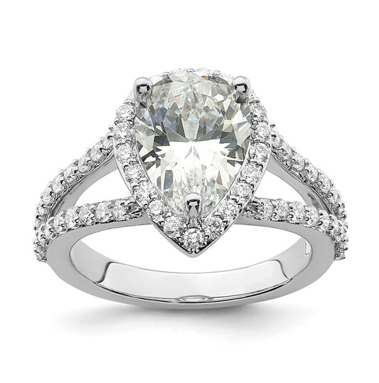 True Origin 14K White Gold 7/8 carat Lab Grown Diamond VS/SI  D E F  Semi Mount Pear Halo Engagement Ring