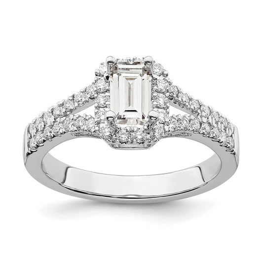 14K White Gold Halo Plus (Holds 1/2 carat (6x4mm) Emerald-cut Center) 3/8 carat Diamond Semi-Mount Engagement Ring