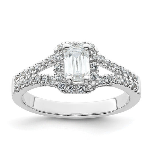 14K White Gold Halo Plus (Holds 3/4 carat (6.5x4.5mm) Emerald-cut Center) 3/8 carat Diamond Semi-Mount Engagement Ring