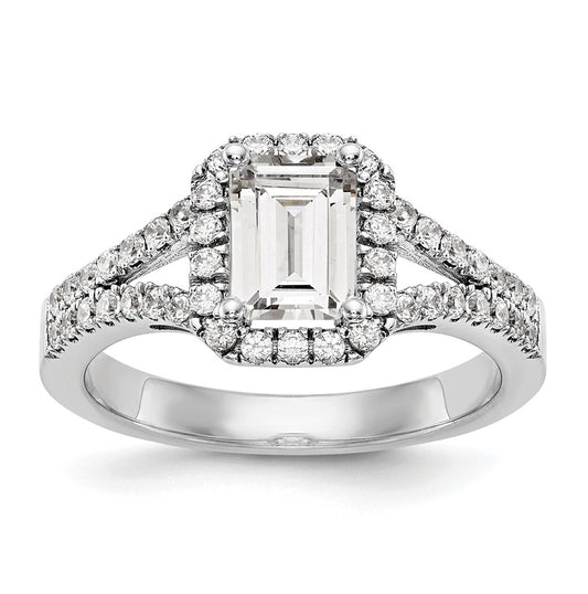 True Origin 14K White Gold 1/2 carat Lab Grown Diamond VS/SI  D E F  Semi Mount Emerald Halo Engagement Ring,  5.6 to 2.9 mm (tapered)