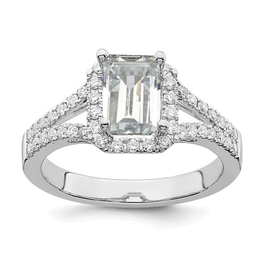 True Origin 14K White Gold 1/2 carat Lab Grown Diamond VS/SI  D E F  Semi Mount Emerald Halo Engagement Ring,  3.1 to 2.8 mm (tapered)