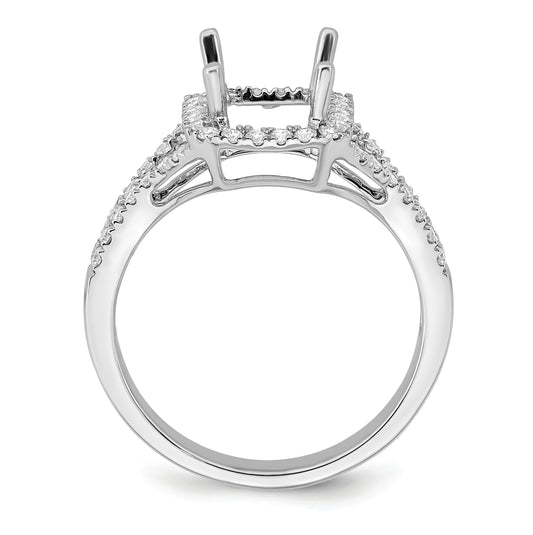 14K White Gold Diamond Emerald Semi-Mount Halo Engagement Ring