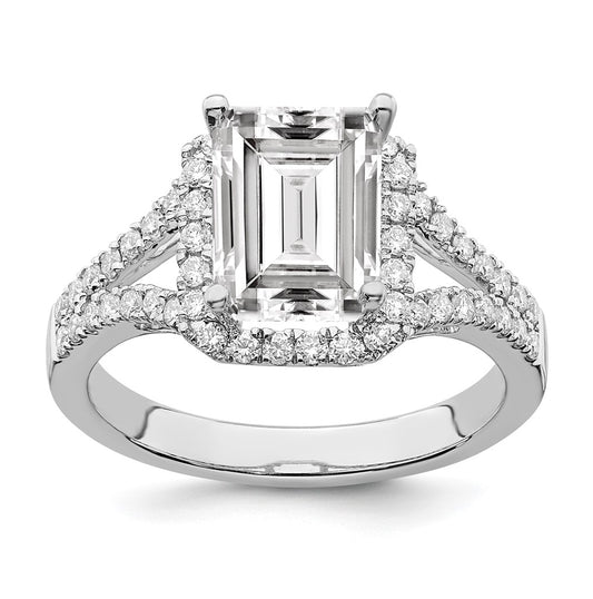 True Origin 14K White Gold 1/2 carat Lab Grown Diamond VS/SI  D E F  Semi Mount Emerald Halo Engagement Ring,  7 to 2.6 mm (tapered)