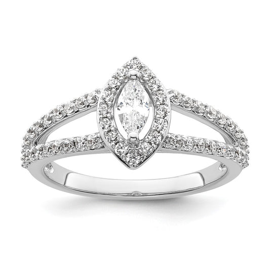 14K White Gold Halo Plus (Holds 1/4 carat (6x3mm) Marquise Center) 1/2 carat Diamond Semi-Mount Engagement Ring