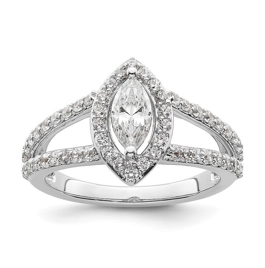 14K White Gold Halo Plus (Holds 1/2 carat (8x4mm) Marquise Center) 5/8 carat Diamond Semi-Mount Engagement Ring