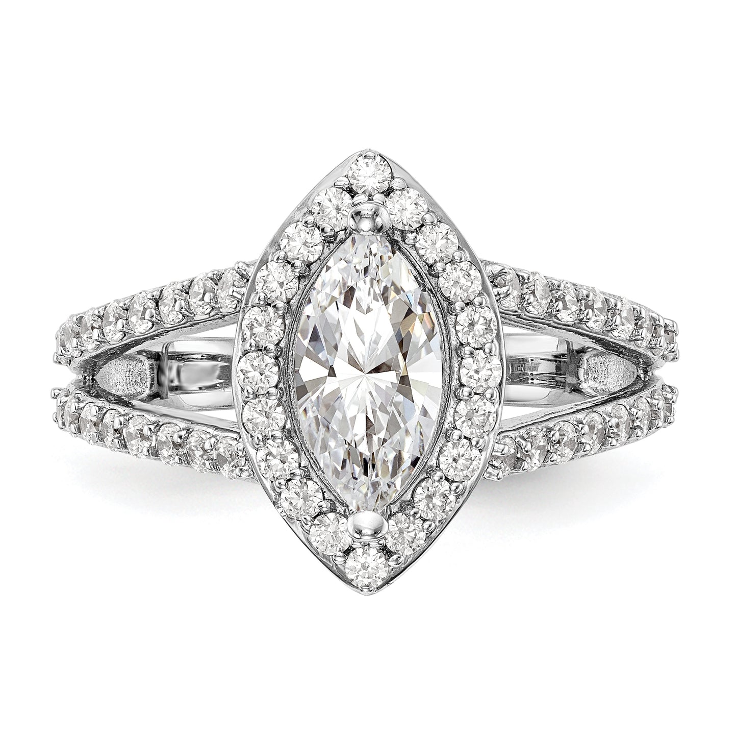 14K White Gold Halo Plus (Holds 1 carat (10x5mm) Marquise Center) 3/4 carat Diamond Semi-Mount Engagement Ring