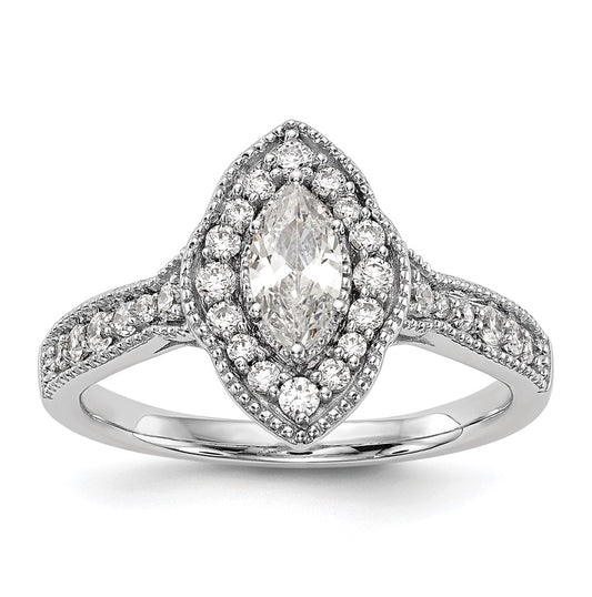 14K White Gold Halo Plus (Holds 3/8 carat (7.0x3.5mm) Marquise Center) 1/3 carat Diamond Semi-Mount Engagement Ring