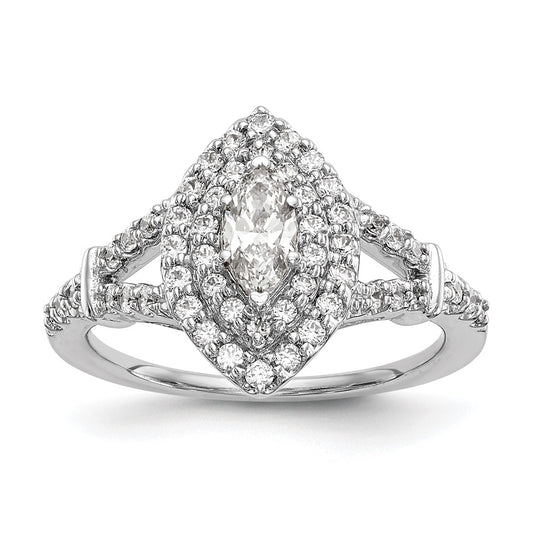 14K White Gold Double Halo (Holds 3/8 carat (7.0x3.5mm) Marquise Center) 1/2 carat Diamond Semi-Mount Engagement Ring