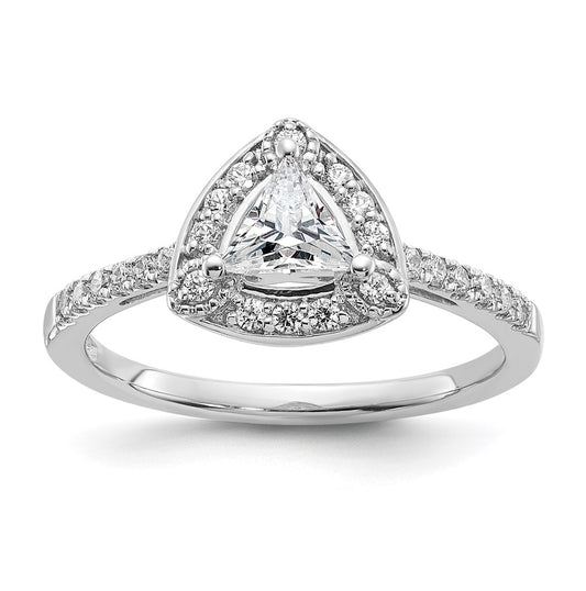 14K White Gold Halo Plus (Holds 1/2 carat (5.00mm) Trillion Center) 1/4 carat Diamond Semi-Mount Engagement Ring