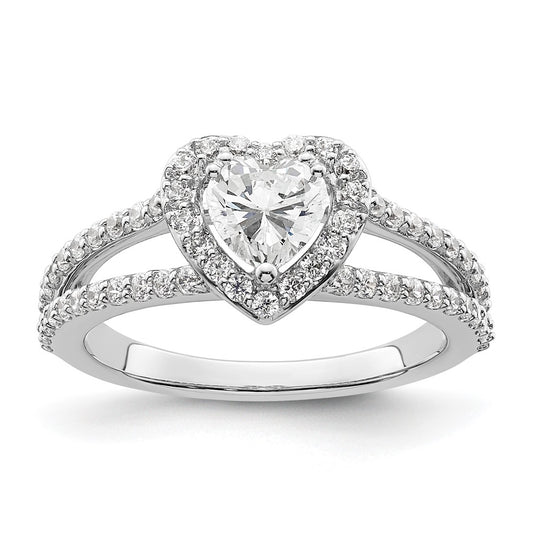 14K White Gold Halo Plus (Holds 1/2 carat (5.5mm) Heart Center) 5/8 carat Diamond Semi-Mount Engagement Ring