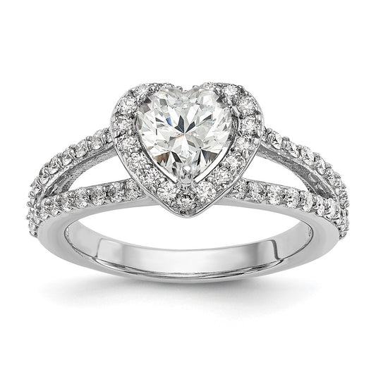 14K White Gold Halo Plus (Holds 1 carat (6.6mm) Heart Center) 3/4 carat Diamond Semi-Mount Engagement Ring