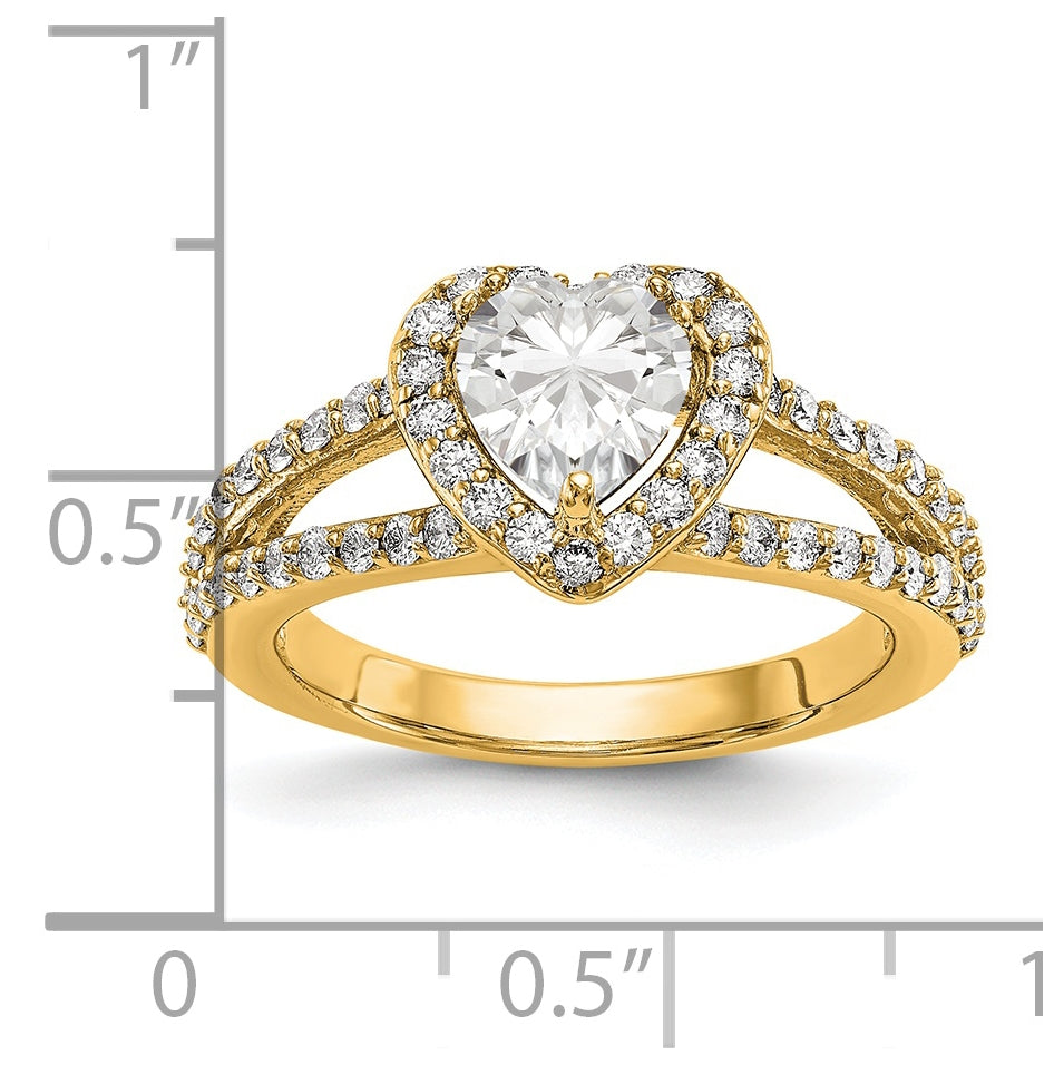 14K Yellow Gold Diamond Heart Semi-Mount Halo Eng Ring