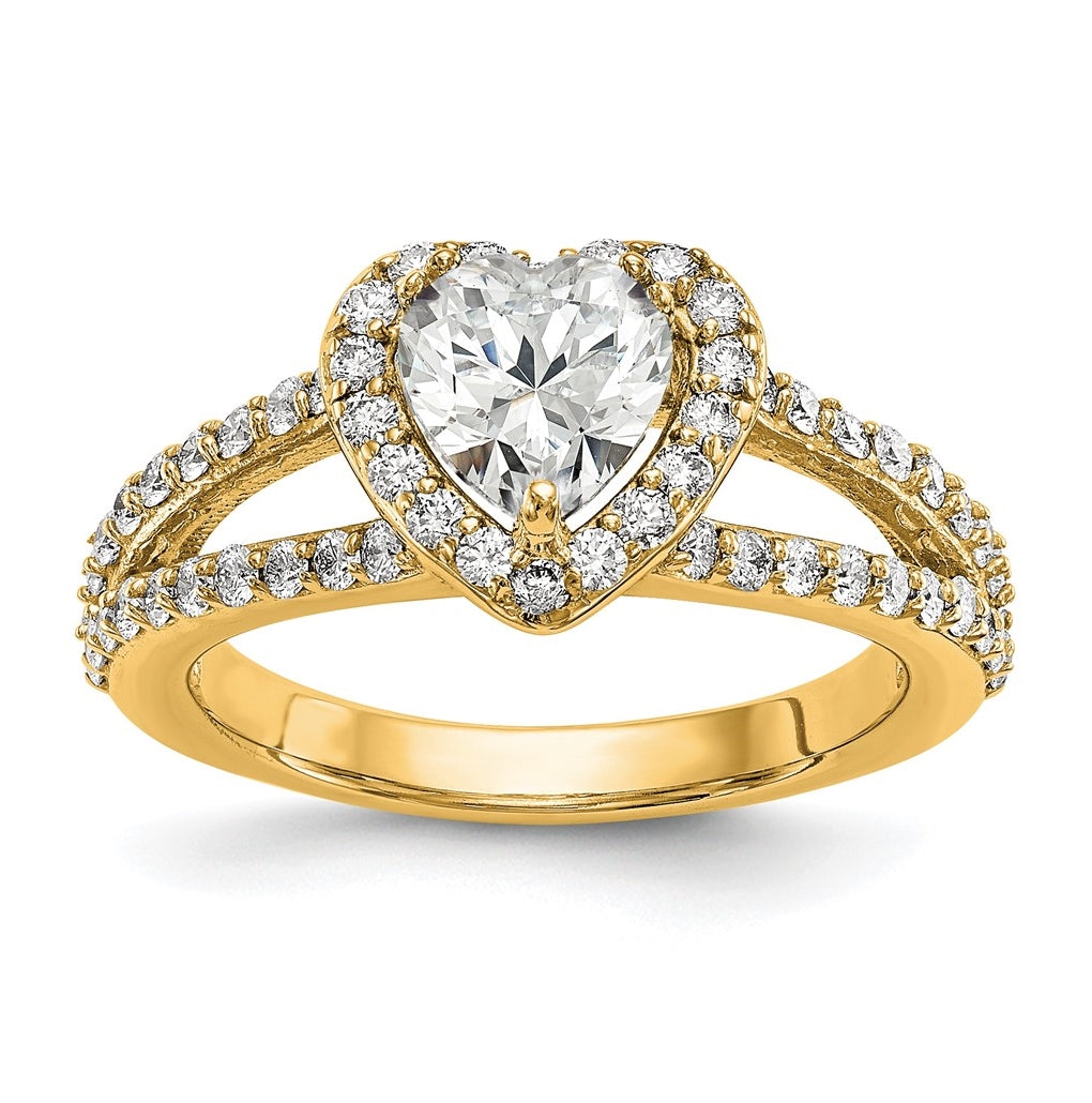 14K Yellow Gold Diamond Heart Semi-Mount Halo Eng Ring