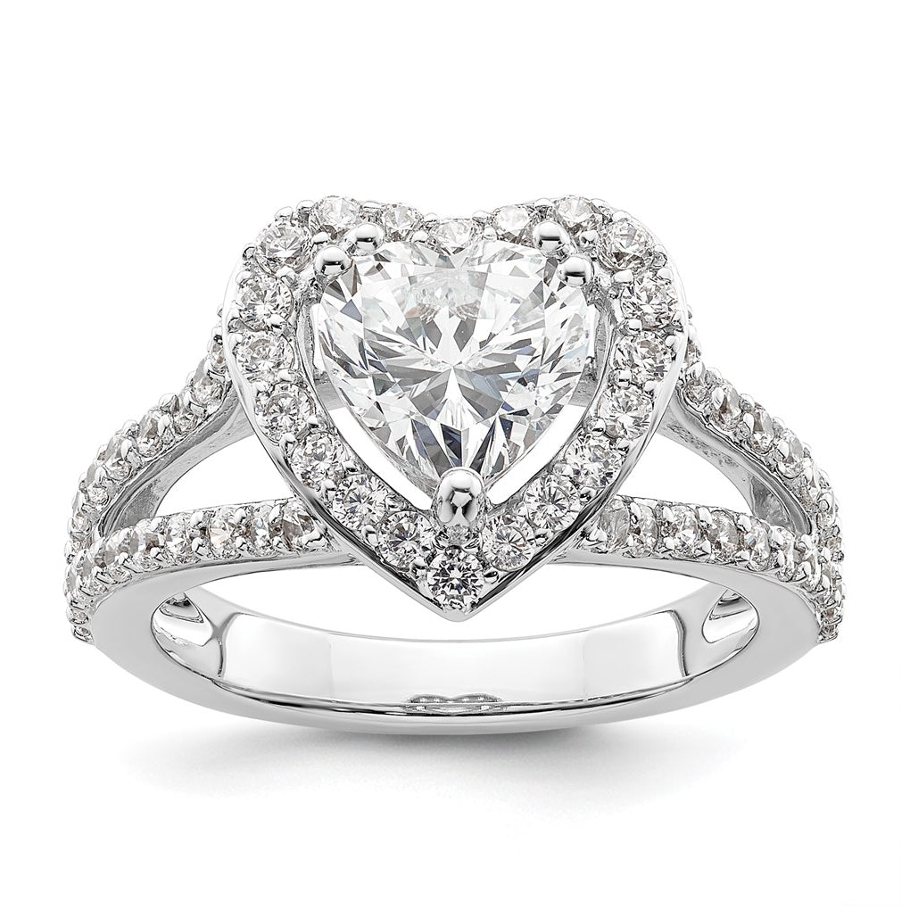 14K White Gold Halo Plus (Holds 1.5 carat (7.5mm) Heart Center) 1 carat Diamond Semi-Mount Engagement Ring