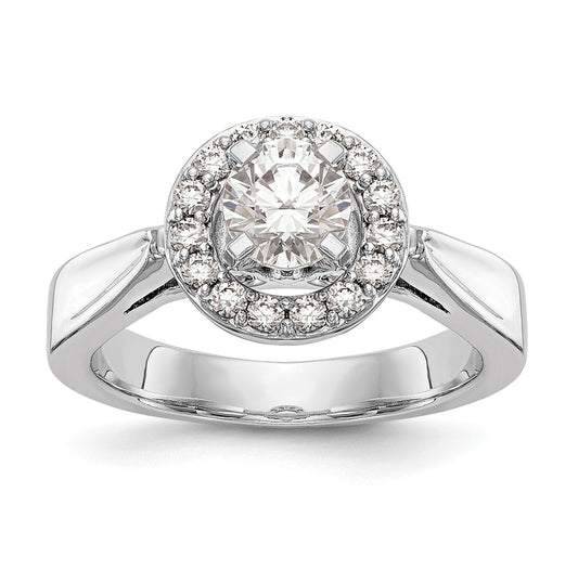 14K White Gold Round Diamond Semi-Mount Halo Engagement Ring,  4 to 2 mm (tapered)