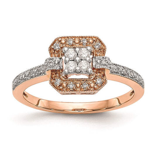 10K Rose Gold Square Halo Cluster 1/5 carat Diamond Complete Engagement Ring