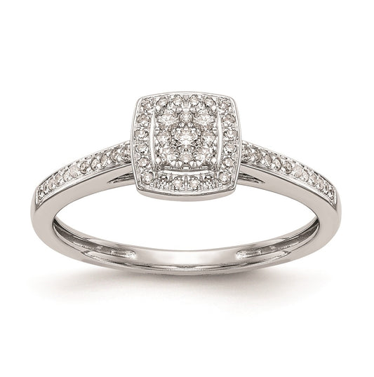 10K White Gold Square Halo Cluster 1/5 carat Diamond Complete Engagement Ring
