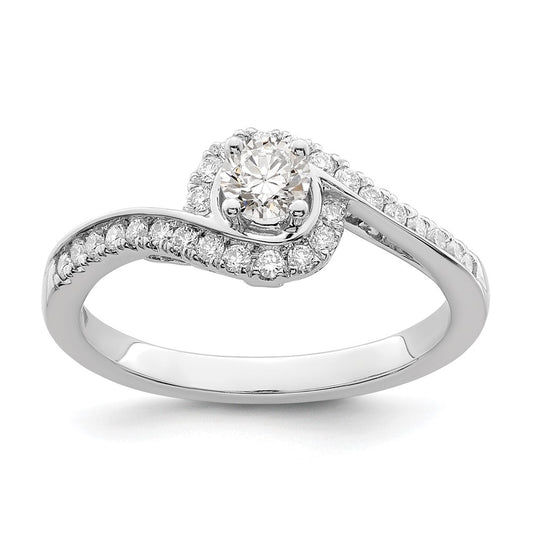 14k White Gold By-Pass (Holds 1/4 carat (4.00mm) Round Center) 1/4 carat Diamond Semi-mount Engagement Ring