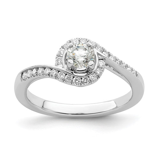True Origin 14K White Gold 1/4 carat Lab Grown Diamond VS/SI  D E F  Semi Mount Round By-Pass Engagement Ring, 8 mm
