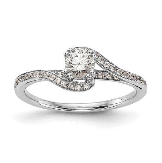 14k White Gold By-Pass (Holds 1/3 carat (4.5 mm) Round Center)  1/6 carat Diamond Semimount Engagement Ring