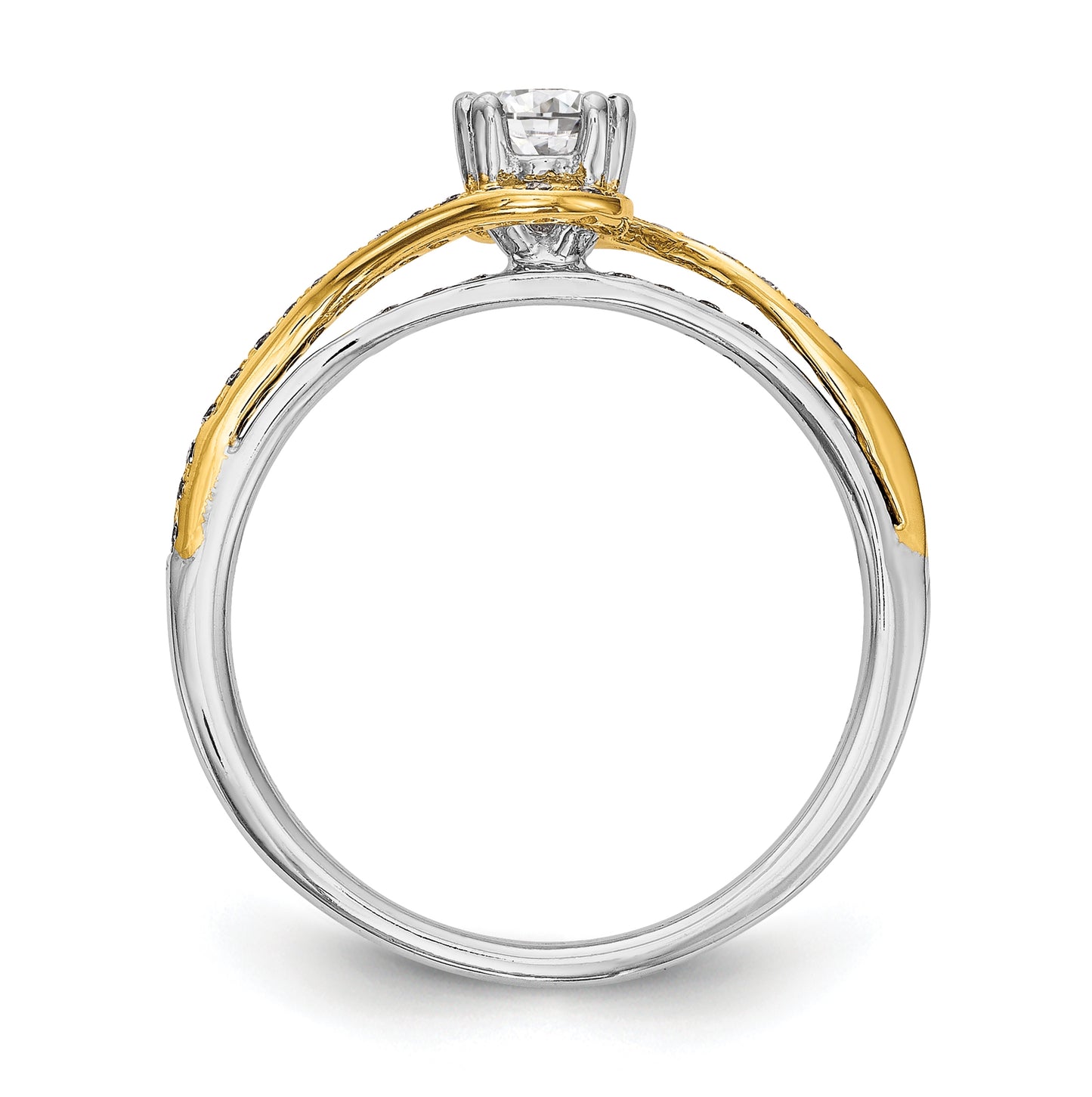 14k Two-tone By-Pass (Holds 1/3 carat (4.5mm) Round Center)  1/6 carat Diamond Semi-mount Engagement Ring