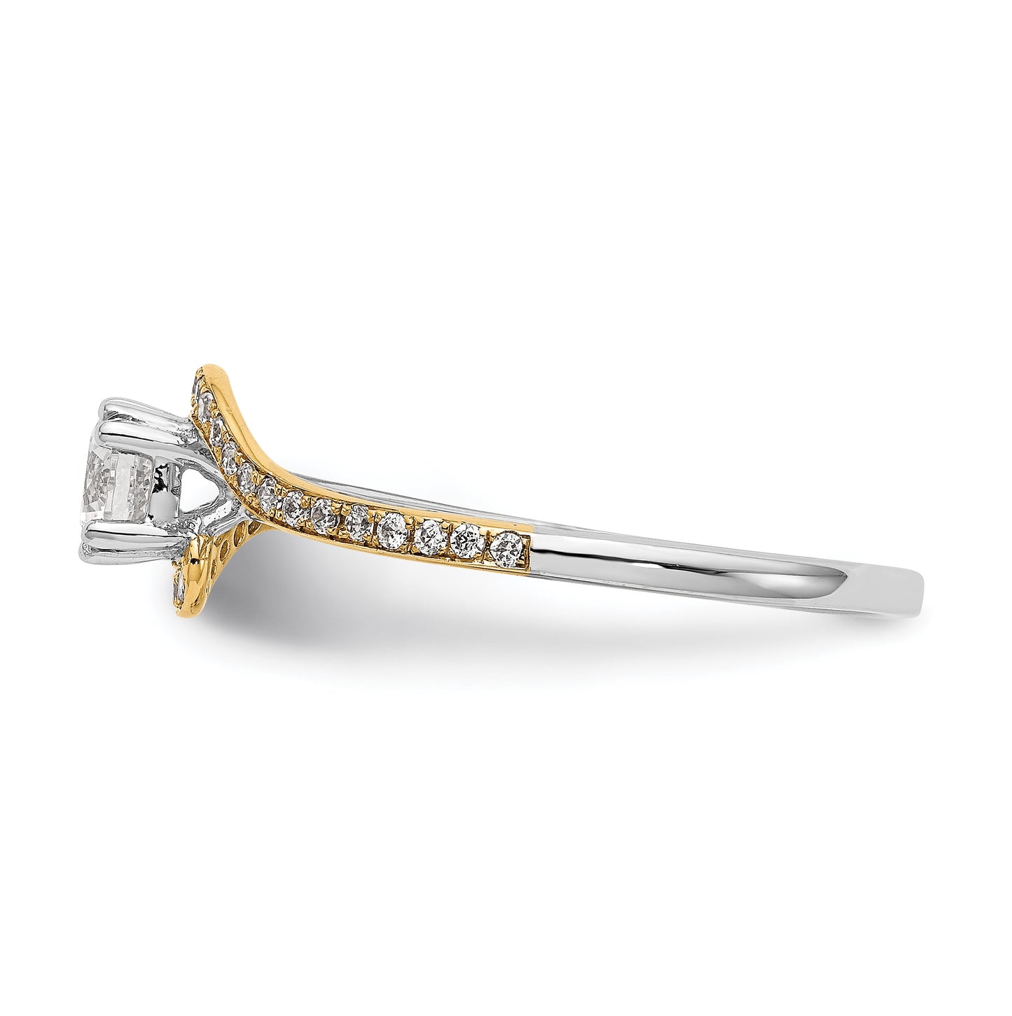 14k Two-tone By-Pass (Holds 1/3 carat (4.5mm) Round Center)  1/6 carat Diamond Semi-mount Engagement Ring