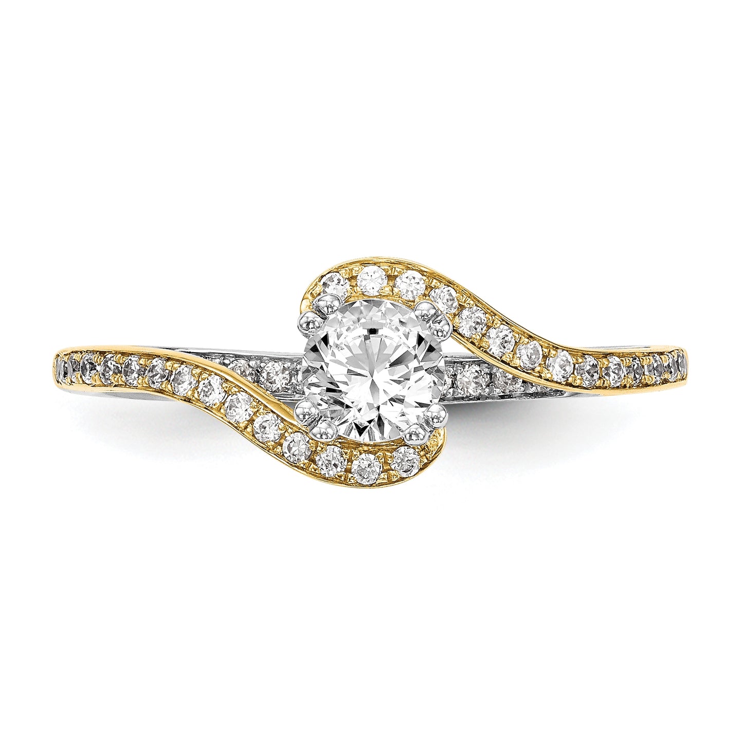 14k Two-tone By-Pass (Holds 1/3 carat (4.5mm) Round Center)  1/6 carat Diamond Semi-mount Engagement Ring
