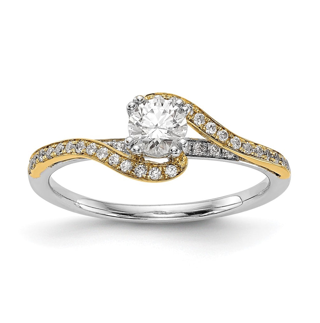 14k Two-tone By-Pass (Holds 1/3 carat (4.5mm) Round Center)  1/6 carat Diamond Semi-mount Engagement Ring