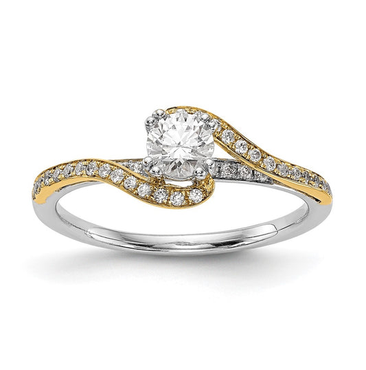 14k Two-tone By-Pass (Holds 1/3 carat (4.5mm) Round Center)  1/6 carat Diamond Semi-mount Engagement Ring