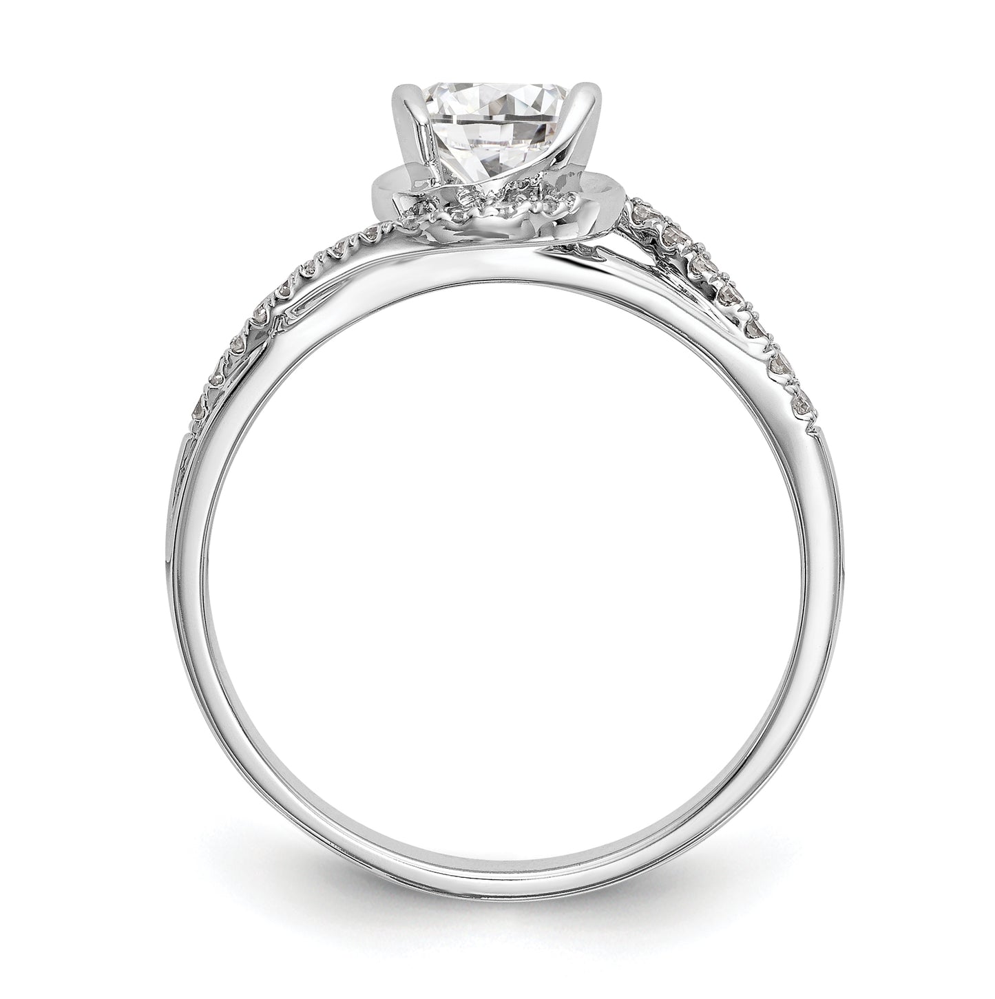 14k White Gold By-Pass (Holds 1/3 carat (4.5 mm) Round Center) 1/6 carat Diamond Semi-mount Engagement Ring